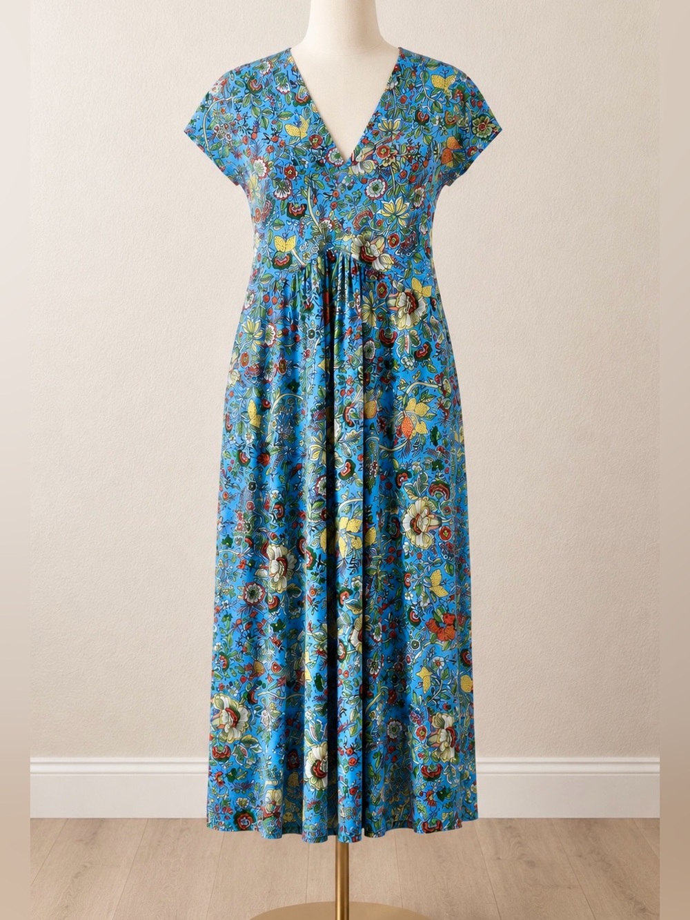 BODEN Fit & Flare Jersey Midi Dress 10 NEW Floral Fruit Euro Summer Vacation - Picture 1 of 15